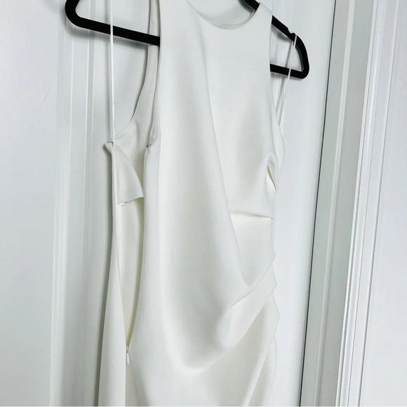 Mischa Collection Ida Sleeveless Ruched White Asymmetric Midi Dress Small 36 - Picture 6 of 12